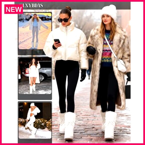 Furry Winter Snow Boots Waterproof Mid Calf Boots Flat Shoes Women - Picture 6 of 8